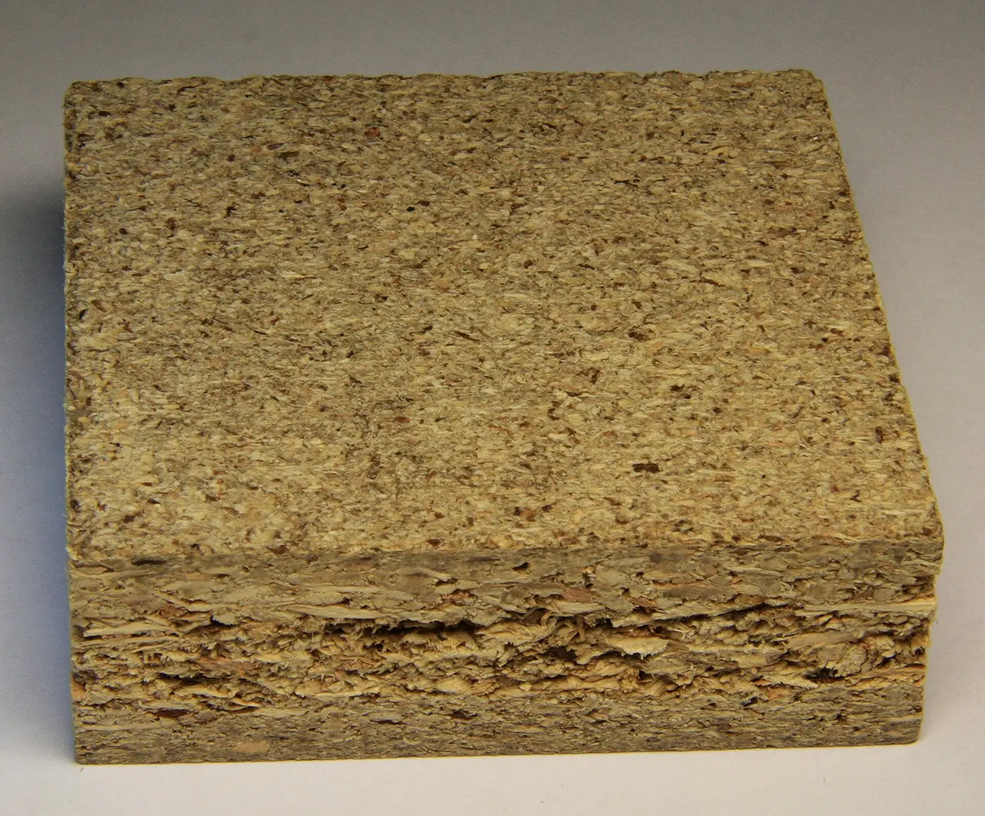 Close-up of a particle board panel showing its compressed particle core
